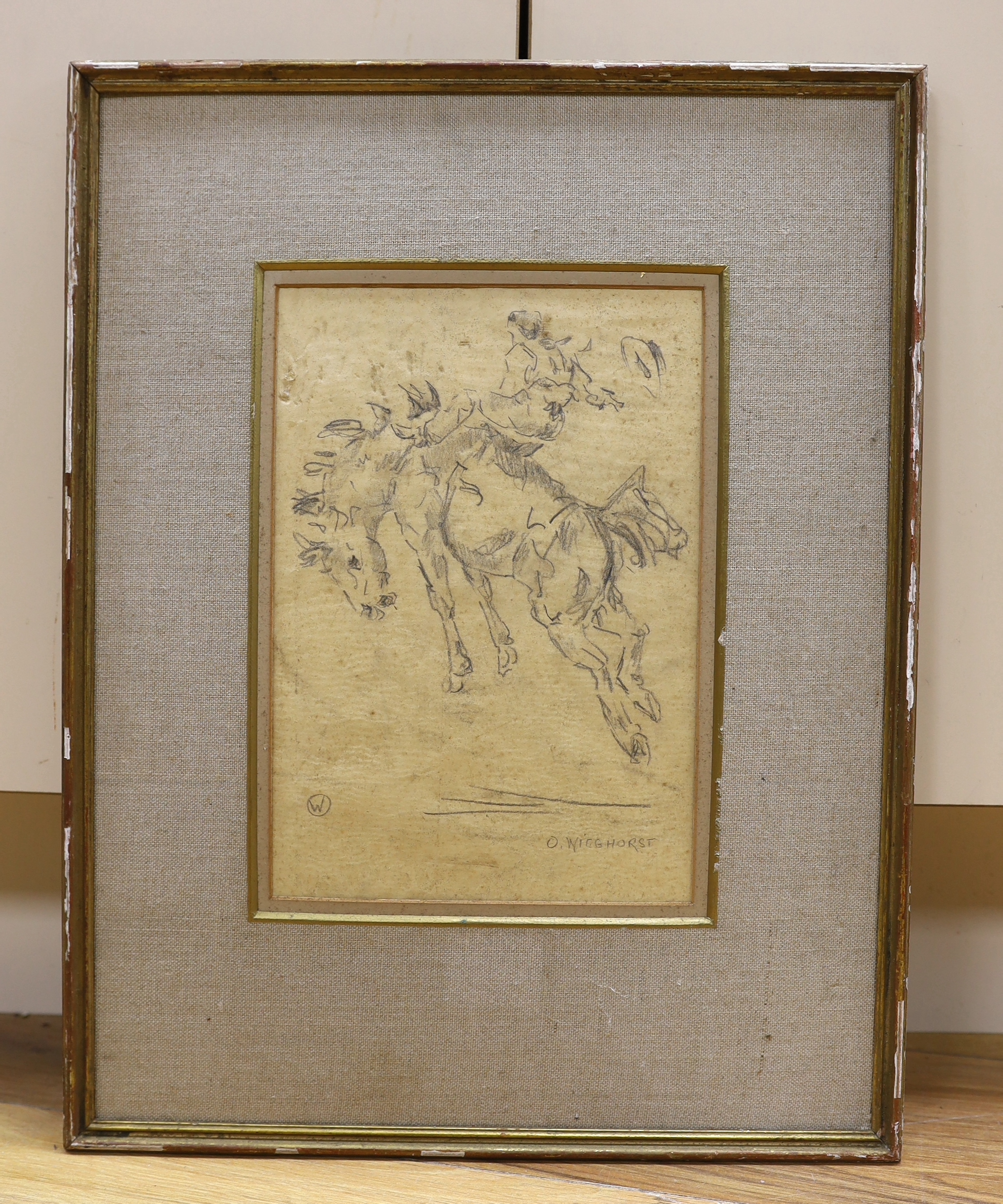 Attributed to Olaf Carl Wieghorst (1899-1988), pencil, Western rider on horseback, signed, 25 x 17cm